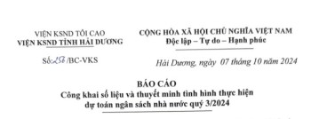 Báo cáo công khai số liệu và thuyết minh tình hình thực hiện dự toán NSNN quý 3/2024