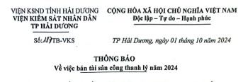 Thông báo: Về việc bán tài sản công thanh lý năm 2024