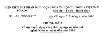 Thông báo về việc tuyển dụng công chức nghiệp vụ kiểm sát ngành Kiểm sát nhân dân năm 2024