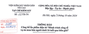 THÔNG BÁO: Công bố ấn phẩm điện tử "Hành trình công tố vụ án mua bán người dưới 16 tuổi qua biên giới"