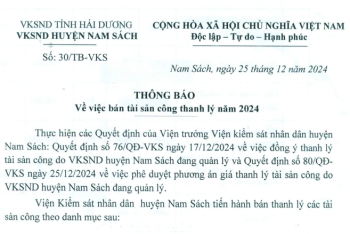 Thông báo vv bán tài sản công thanh lý