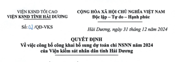 QĐ về việc công bố công khai bổ sung dự toán chi NSNN năm 2024 của VKSND tỉnh Hải Dương